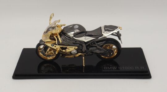 144: A sterling silver model of a BMW S1000RR motorcycle