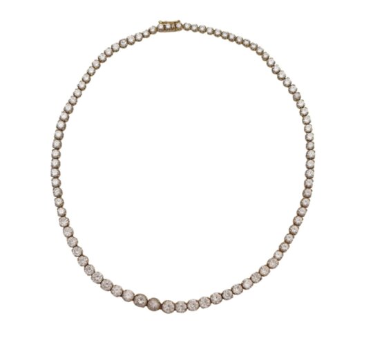 152: A 14K Gold Tennis Necklace Set with 88 Round Brilliant-Cut Synthetic Colourless Stones