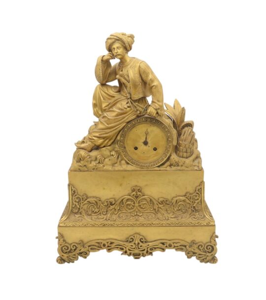 178: A French Philhellenic gilt-bronze mantel clock depicting a seated Mamluk, circa 1830-1840