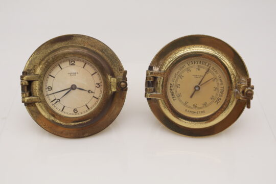 190: Hermes Paris A Brass Nautical Clock and Barometer Set